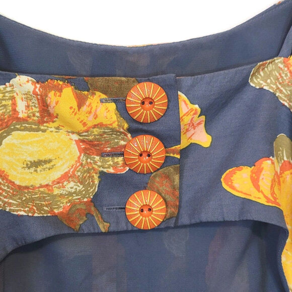 Anthropologie Maeve Floral Mini Dress Silk Blend Peony Print Blue Party Summer 4 - Picture 10 of 16